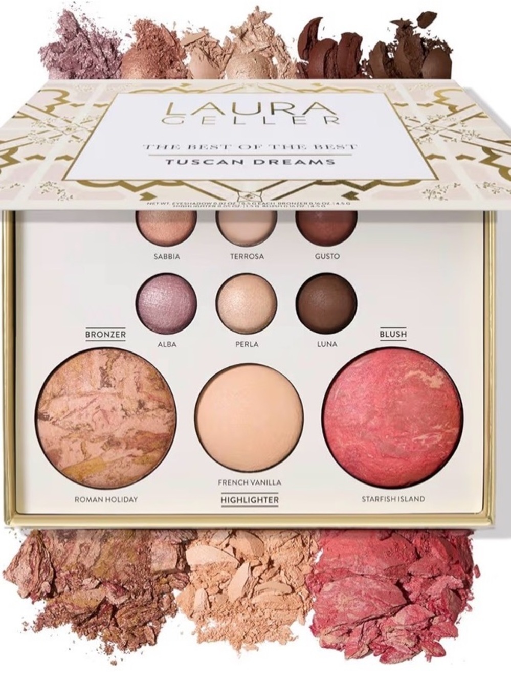 Laura Geller Tuscan Dreams Blush & Face Palette — Pink, Peach, Gold, Brown